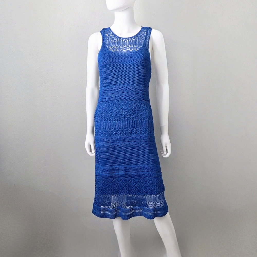 Ralph Lauren Beautiful Royal Blue Slip Dress With Long Knit Overlay, Size Small - Picture 16 of 16